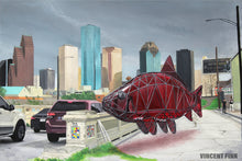 Load image into Gallery viewer, houston skyline art painting big fish surrealism