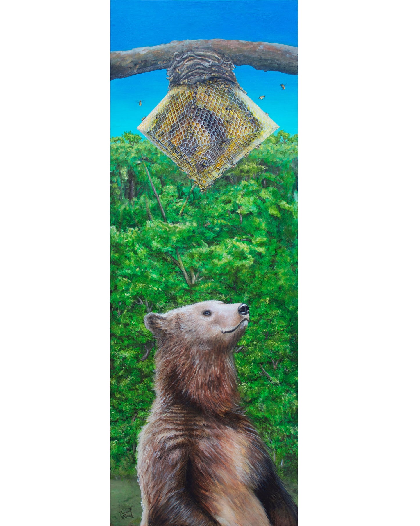 bear and bee art, surrealism painting, surrealism wall art
