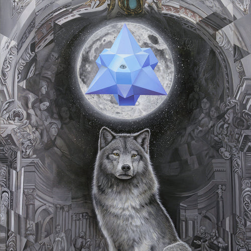 wolf painting, moon painting