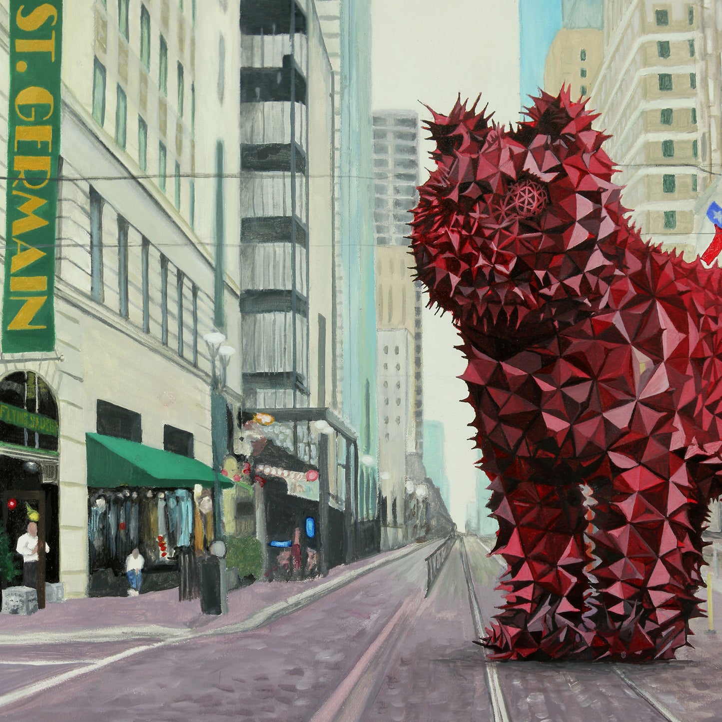 cat painting, geometric cat, houston street scene, cat art