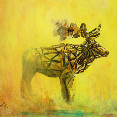 elk painting, polygonal art, wildlife art, vincent fink, sacred geometry elk,