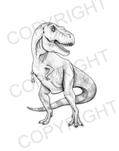 Load image into Gallery viewer, T-Rex, Tyrannosaurus, dinosaur, dinosaur drawing, dinosaur art, prehistoric art
