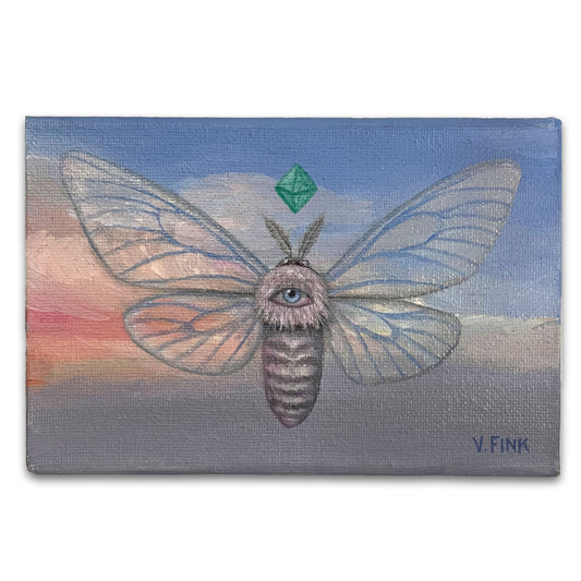 moth painting, tiny art, bug art