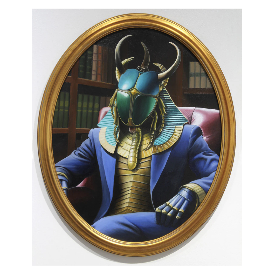 bug painting, khepri god, egyptian god art, portrait show, vincent fink