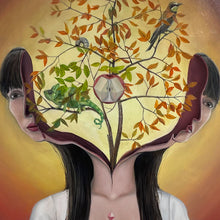 Load image into Gallery viewer, surrealism, tree painting, women painting, vincent fink, fall trees painting, surreal art, houston artist

