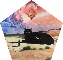 Load image into Gallery viewer, surrealism sacred geometry cat moon painting
