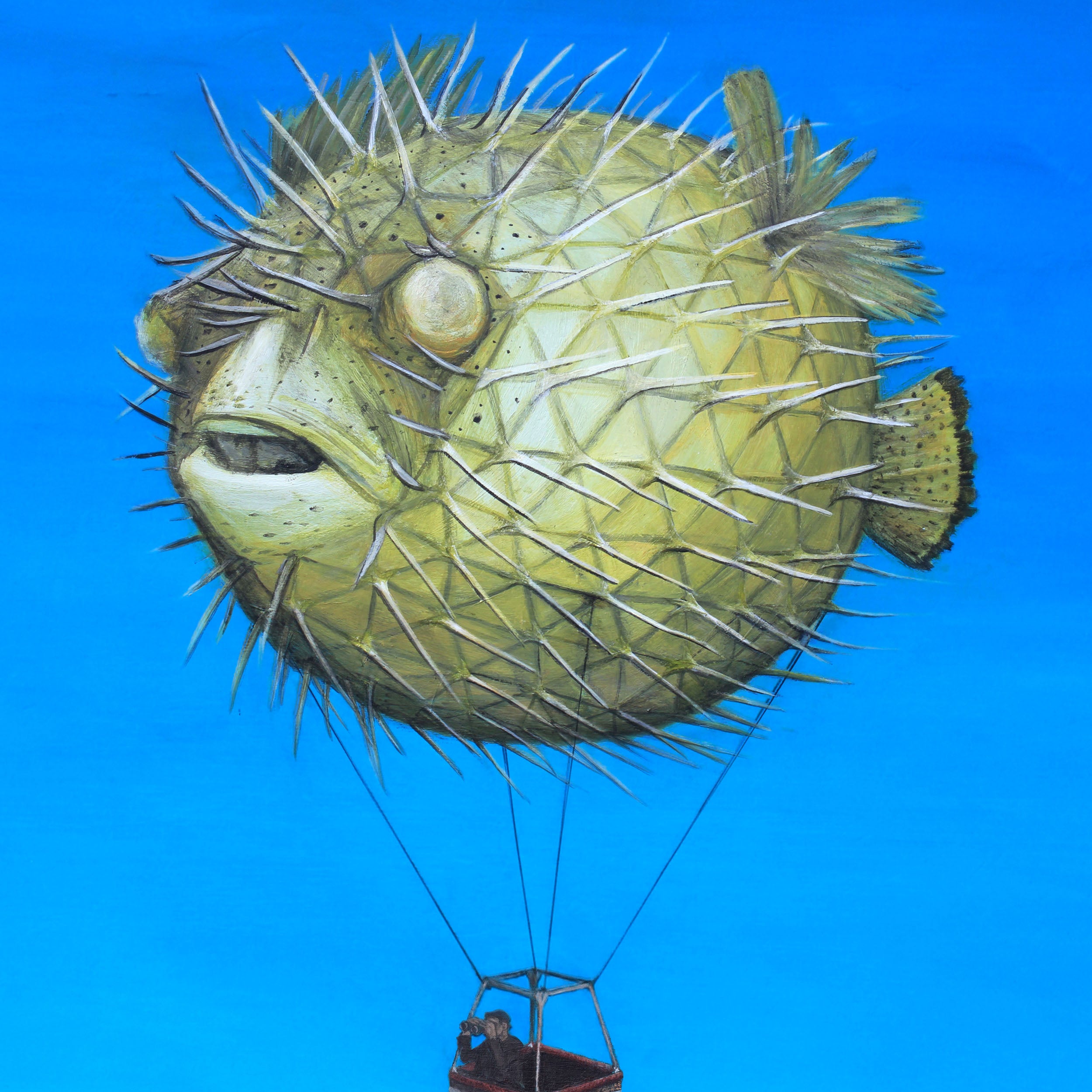 Iteration 48: Pufferfish Hot Air Balloon Ride over White