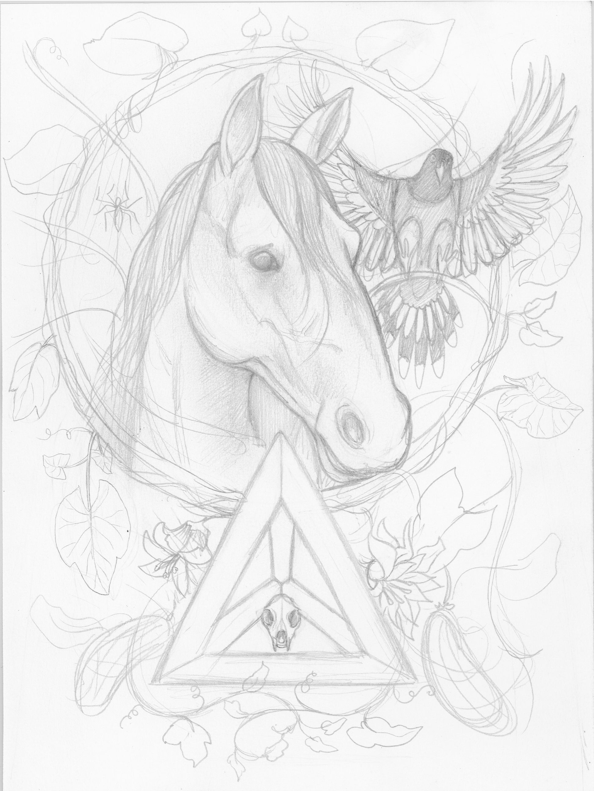 horse bird art