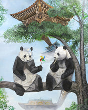 Load image into Gallery viewer, Chinese inspired art, pandas in tree
