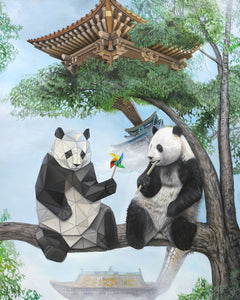 Chinese inspired art, pandas in tree
