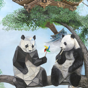 panda painting, panda art, geometric panda